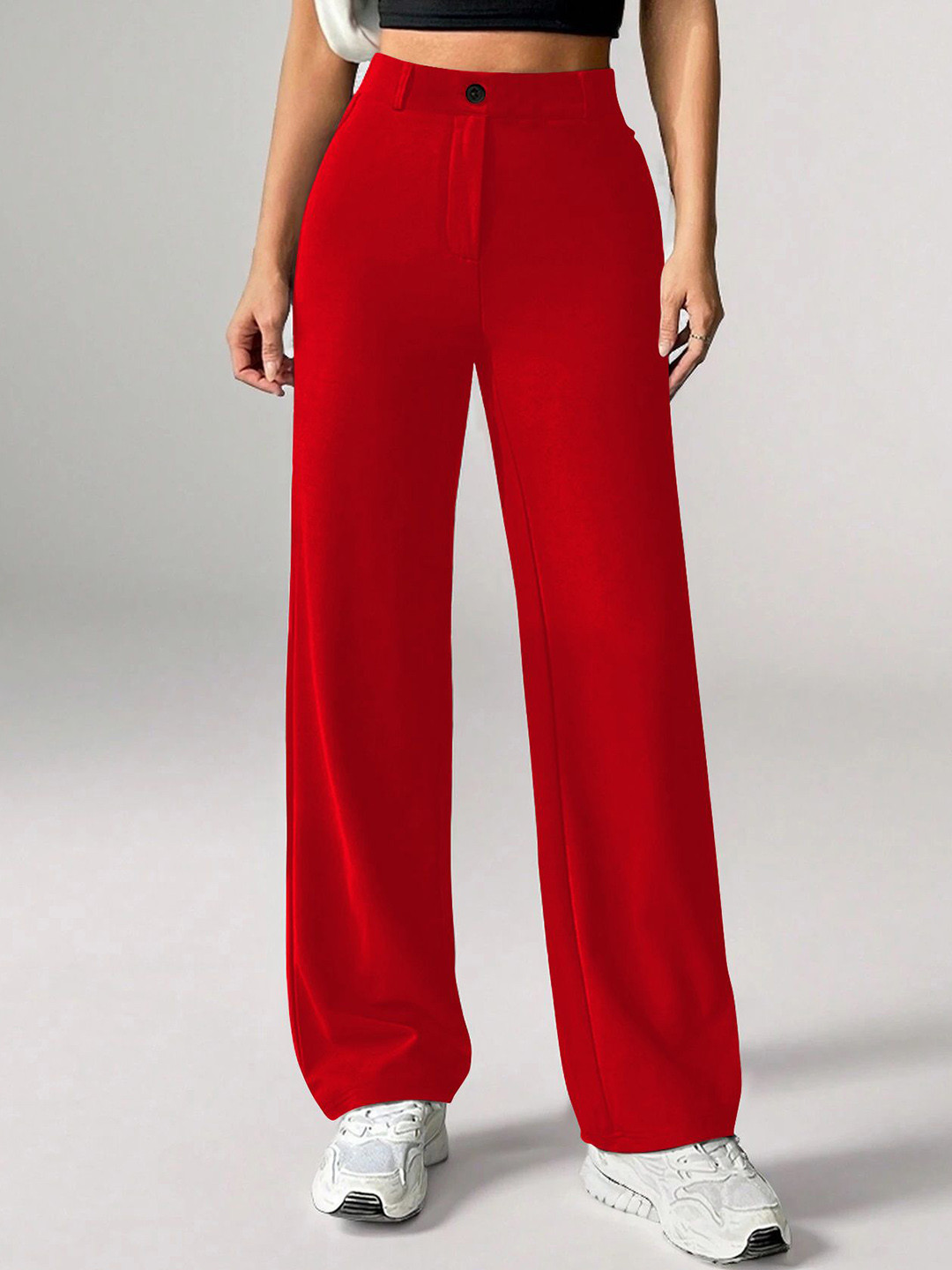 BAESD Women Relaxed Straight Leg High-Rise Trousers
