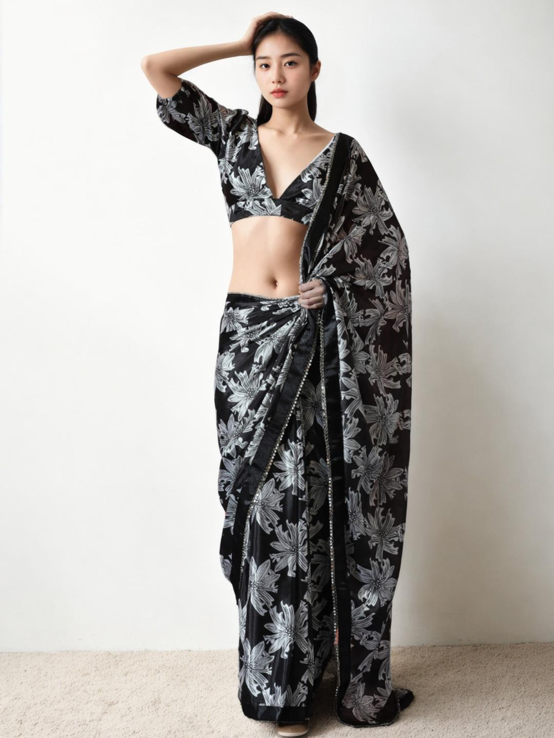 Mitera Floral Silk Blend Designer Saree
