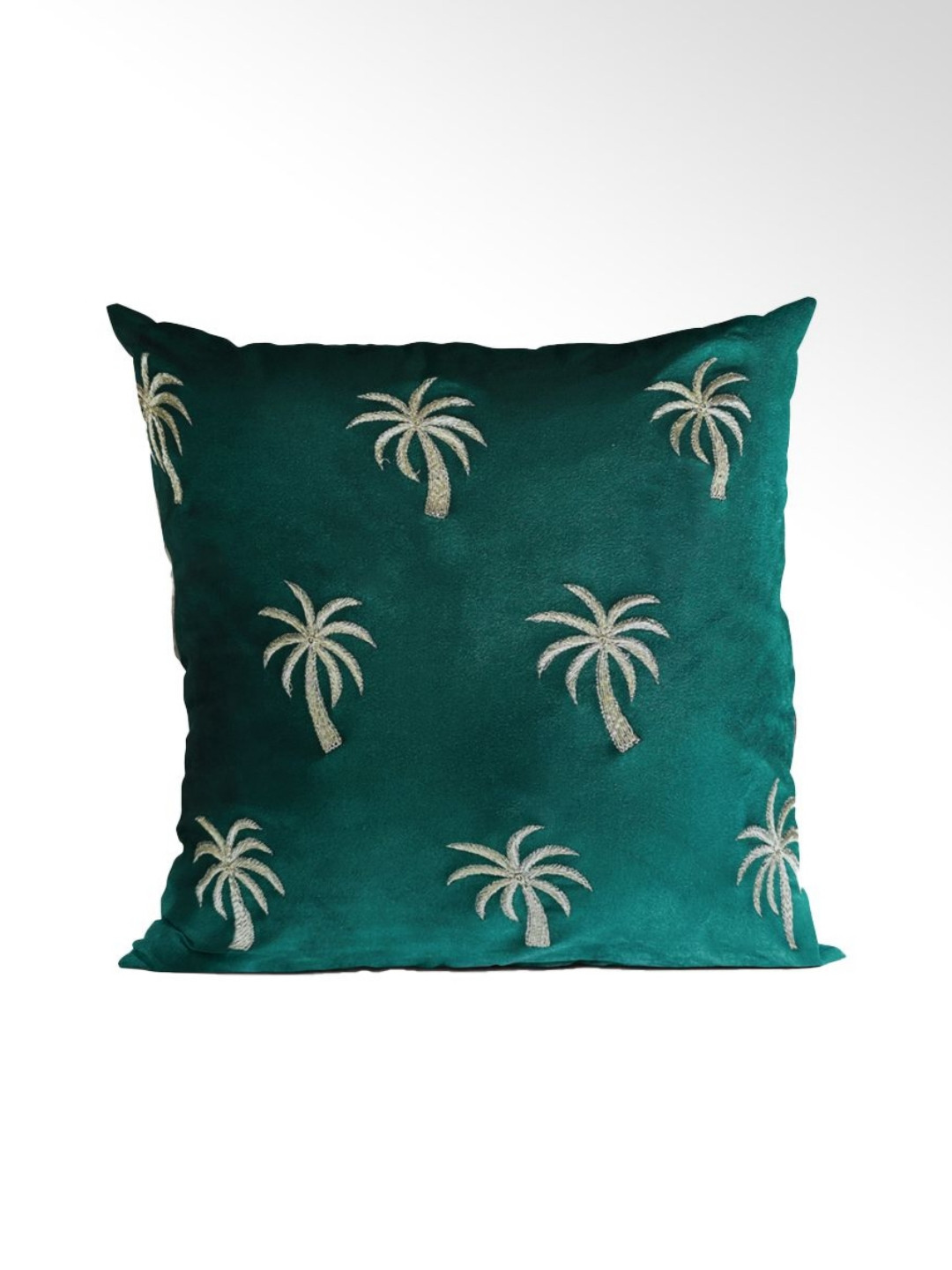 Baarno Zumurrud Green & Silver-Toned Floral Embroidered Square Cushion Covers