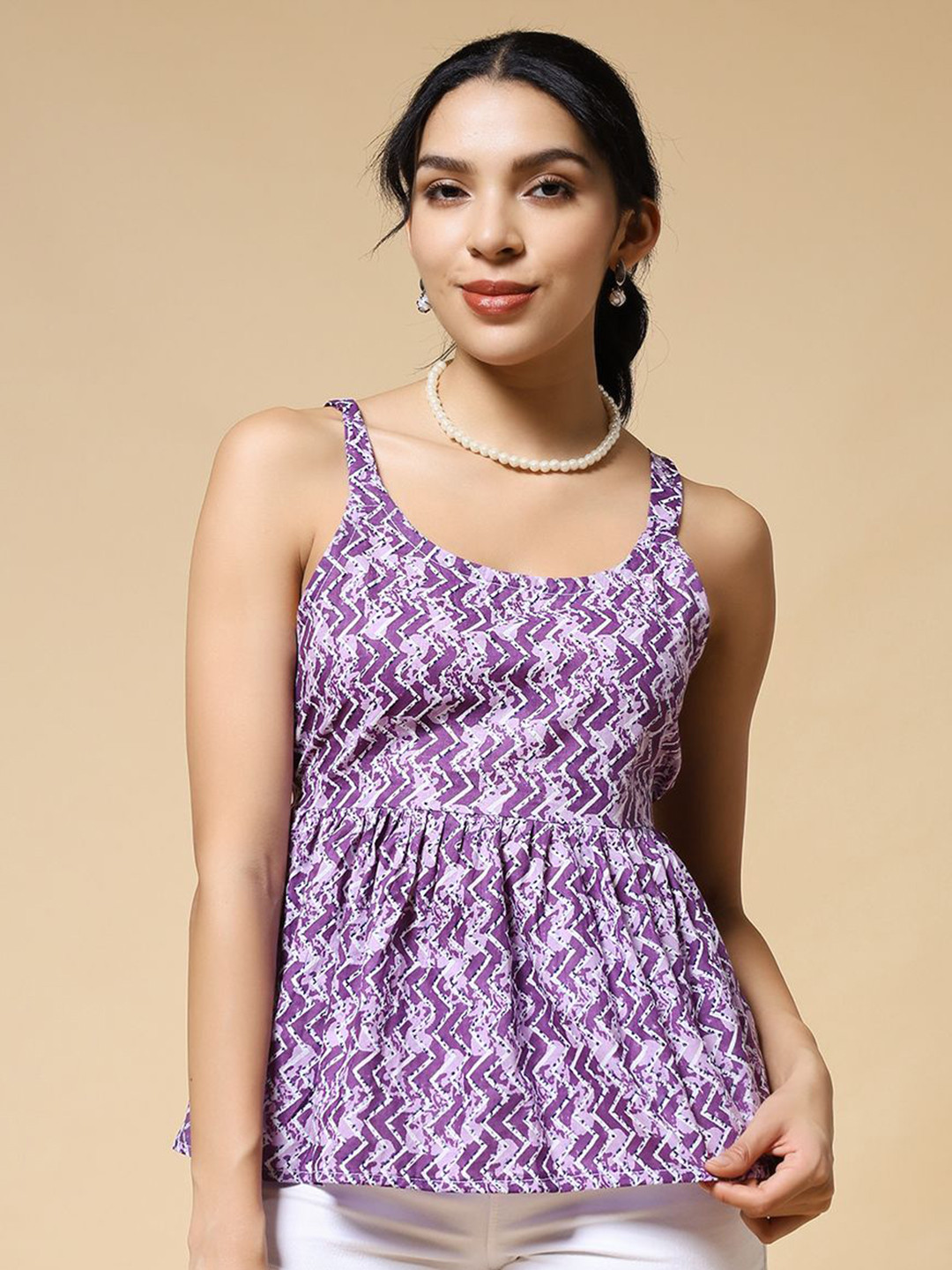 Lavender Abstract Print Sleeveless Scoop Neck Top