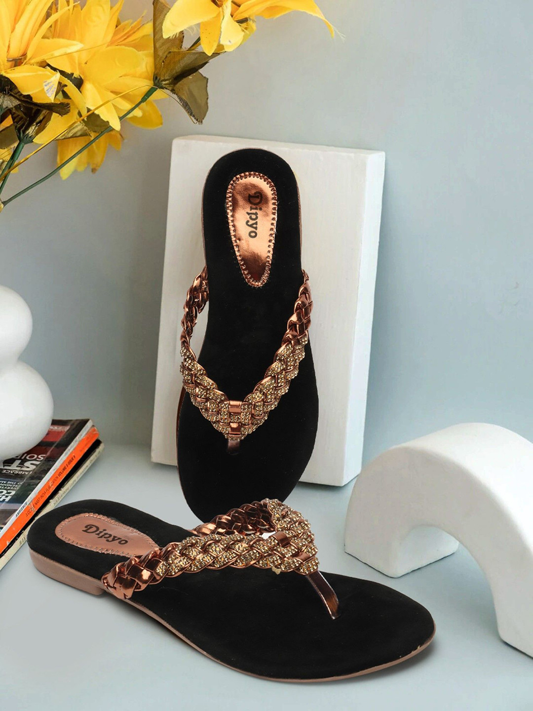 DIPYO Women Embellished Open Toe Flats with Embroidered