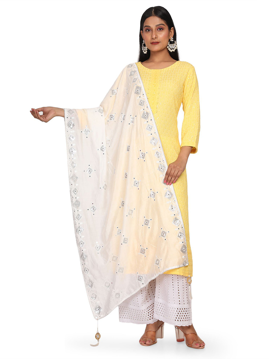 NEEL ART Geometric Embroidered Mirror Work Dupatta