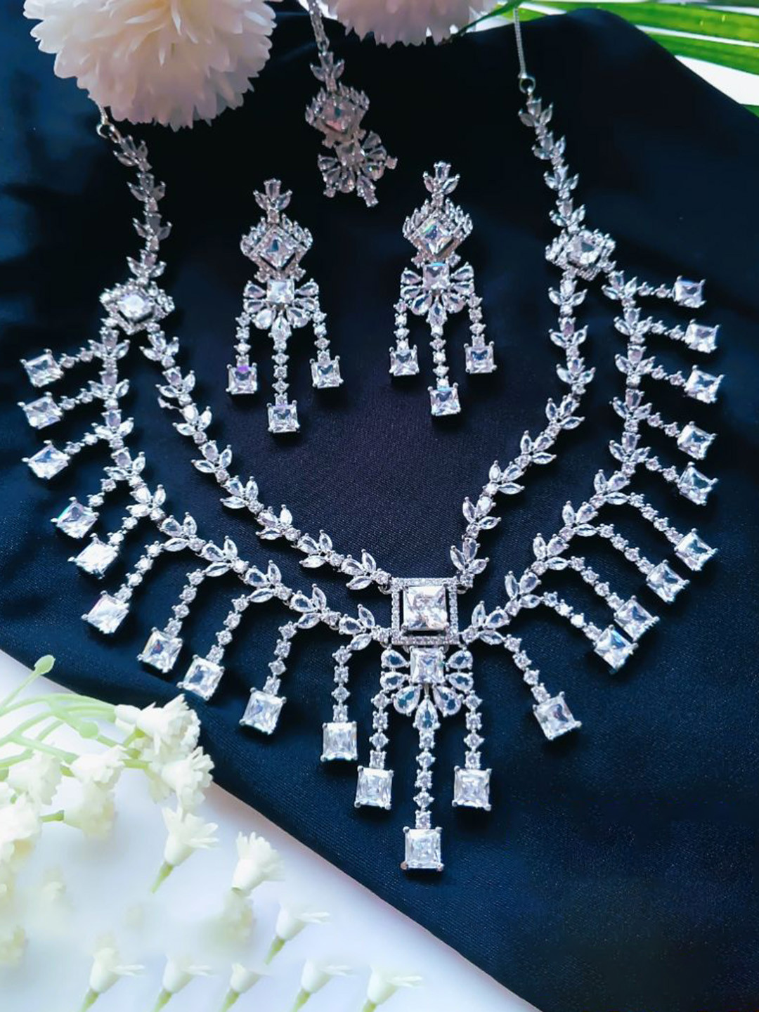 Poush Luxury White AD Studded Layered Jewellery Set