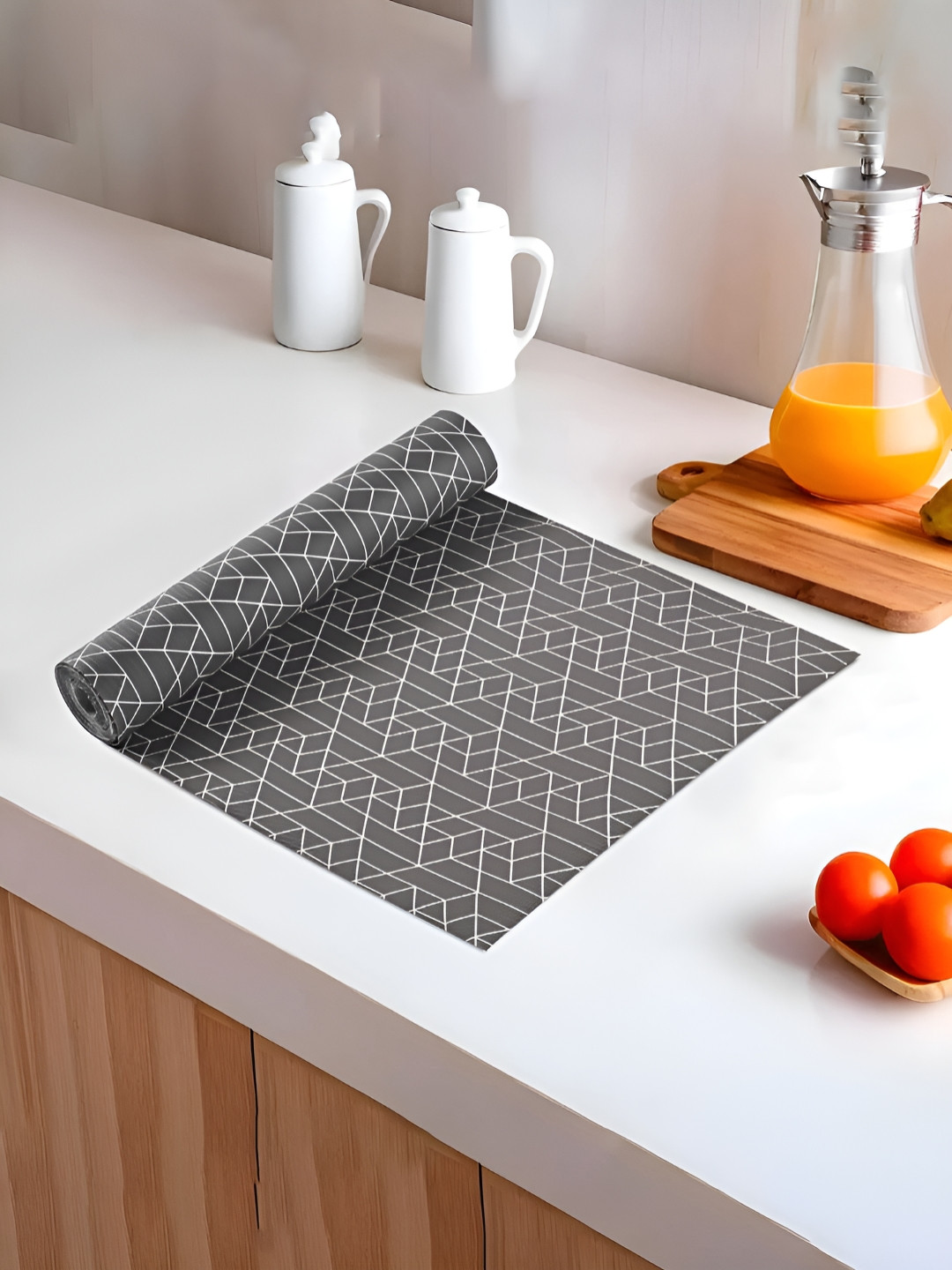 RUBOXA Grey Printed 10 Mtr Regular Shelf Liner