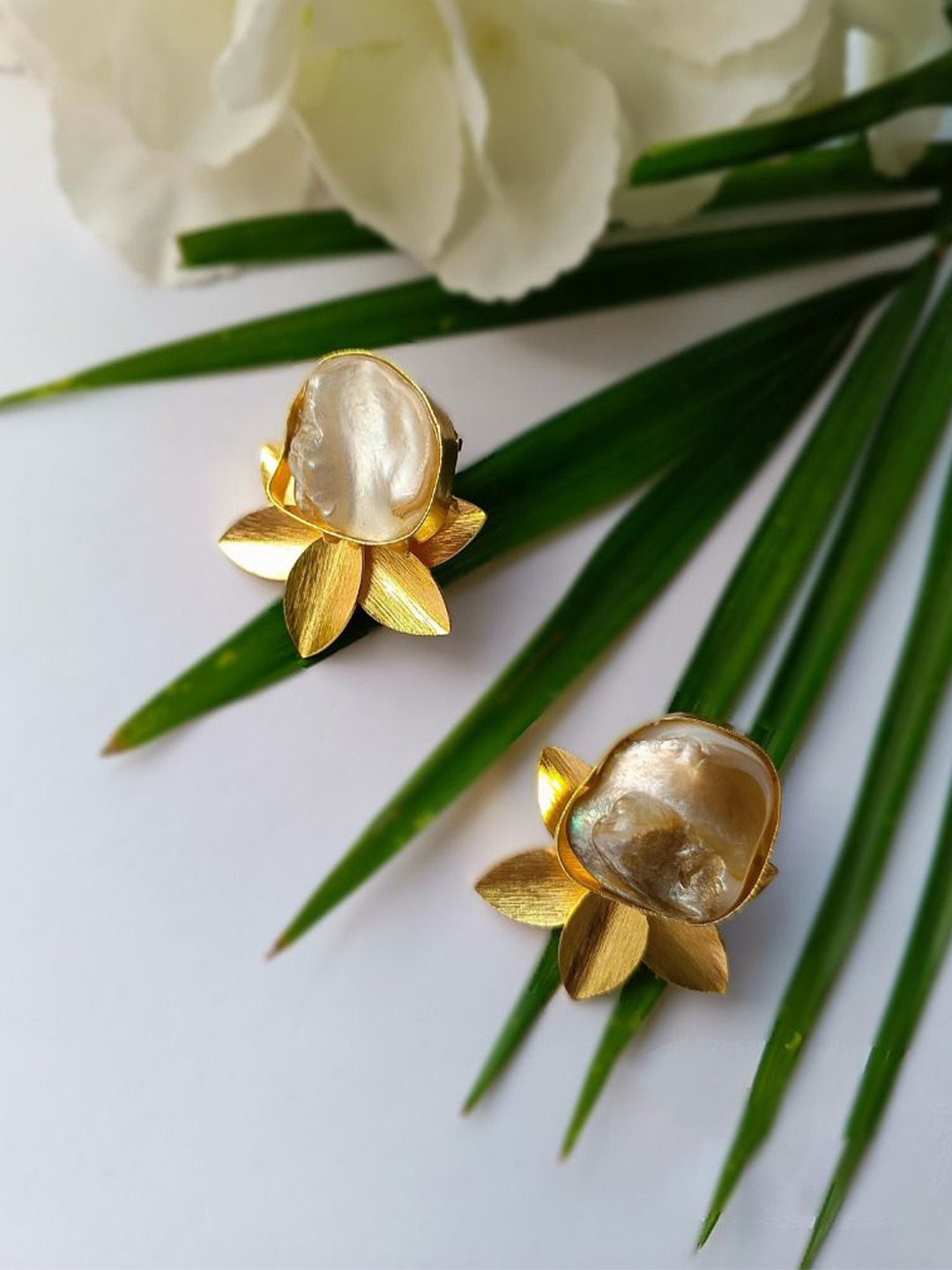 Poush Luxury Mother Of Pearls Beaded Lotus Floral Quirky Studs