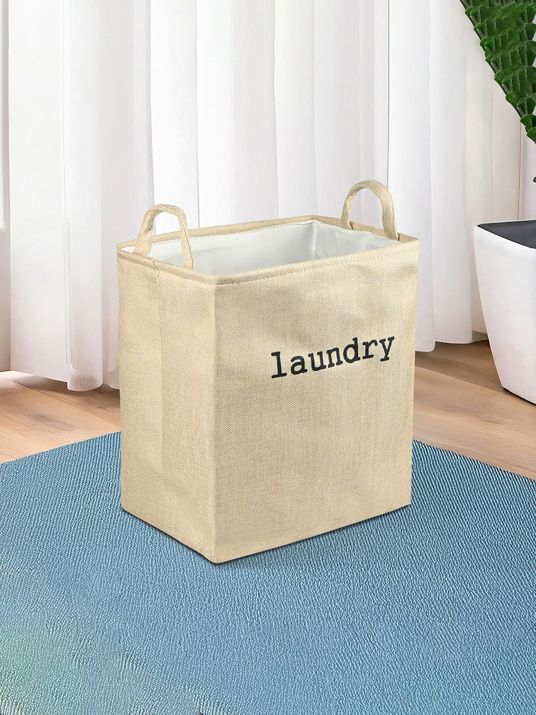 Kuber Industries Beige Printed Foldable LaundryBag40 L