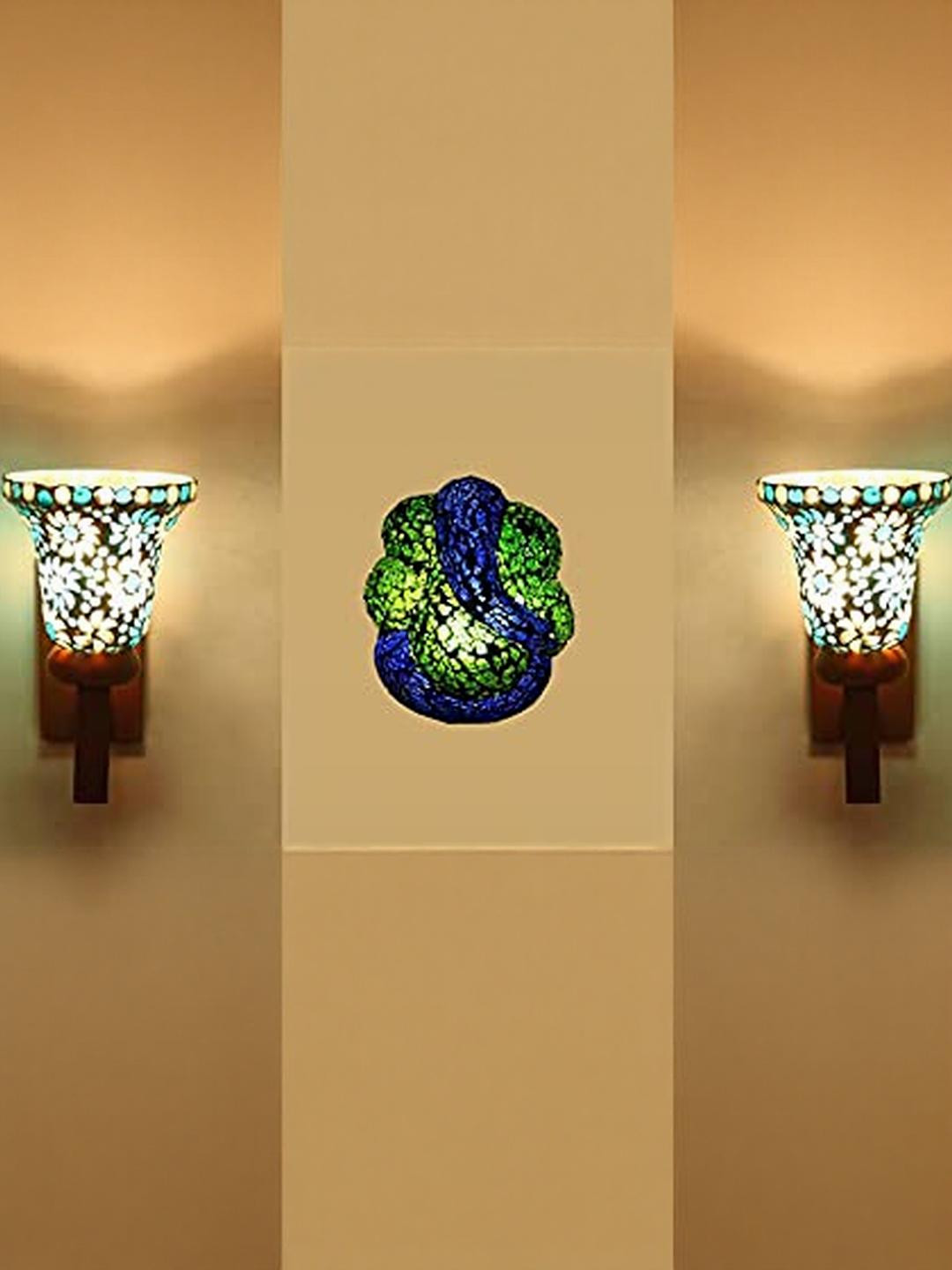 Somil Indore Mosaic Decorative Lamp Combo of Matching Wall Lamp & Blessing God Ganesh Wall Lamp, Multi Compatible with LED, Size: 14.5 X 14.5 X 26 Cm, Pack of 3.