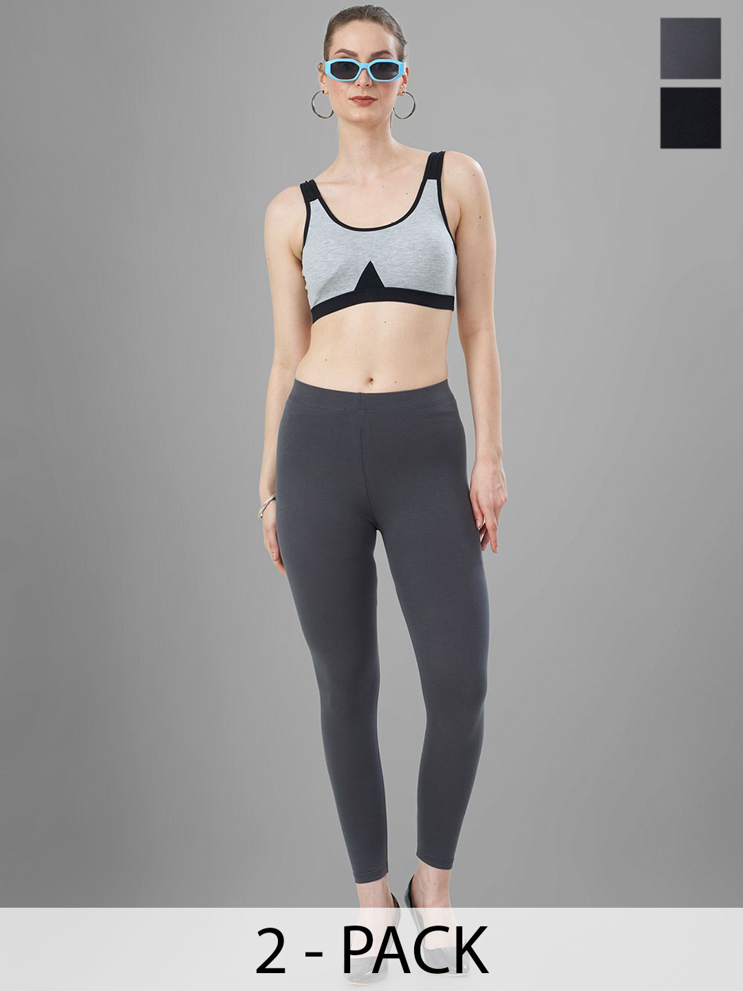 T19 Pack Of 2 Skinny Fit 4-Way Stretchable Ankle Length Leggings