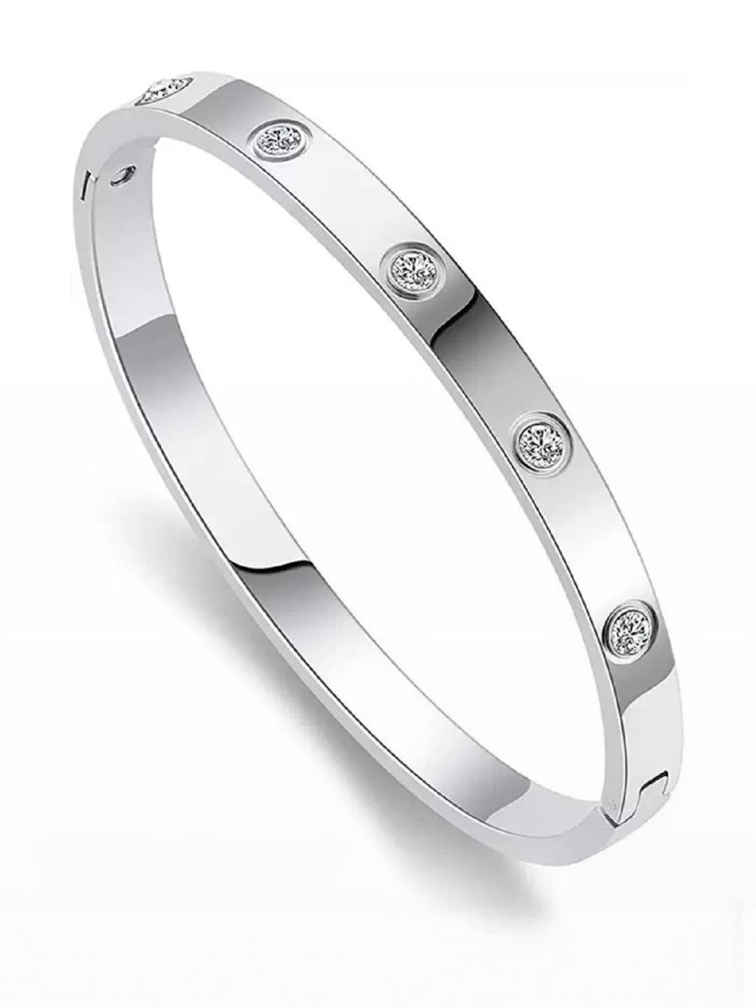 Women Silver-Plated American Diamond Kada Bracelet