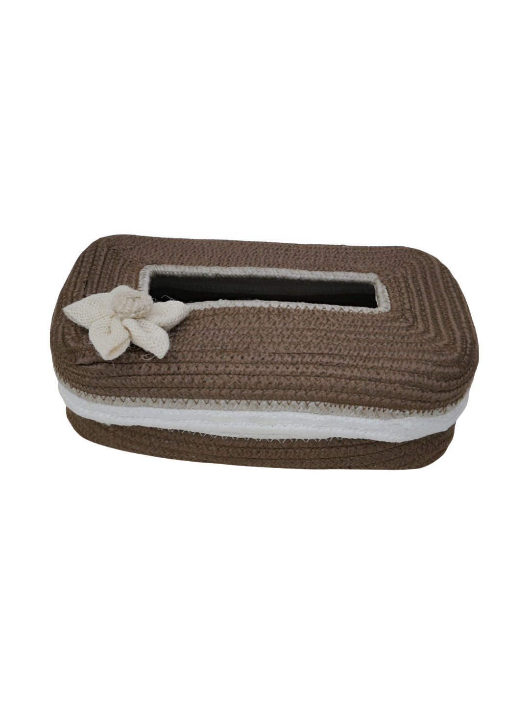 AURKA Beige & Off White Oval Tissue Holder With Flower