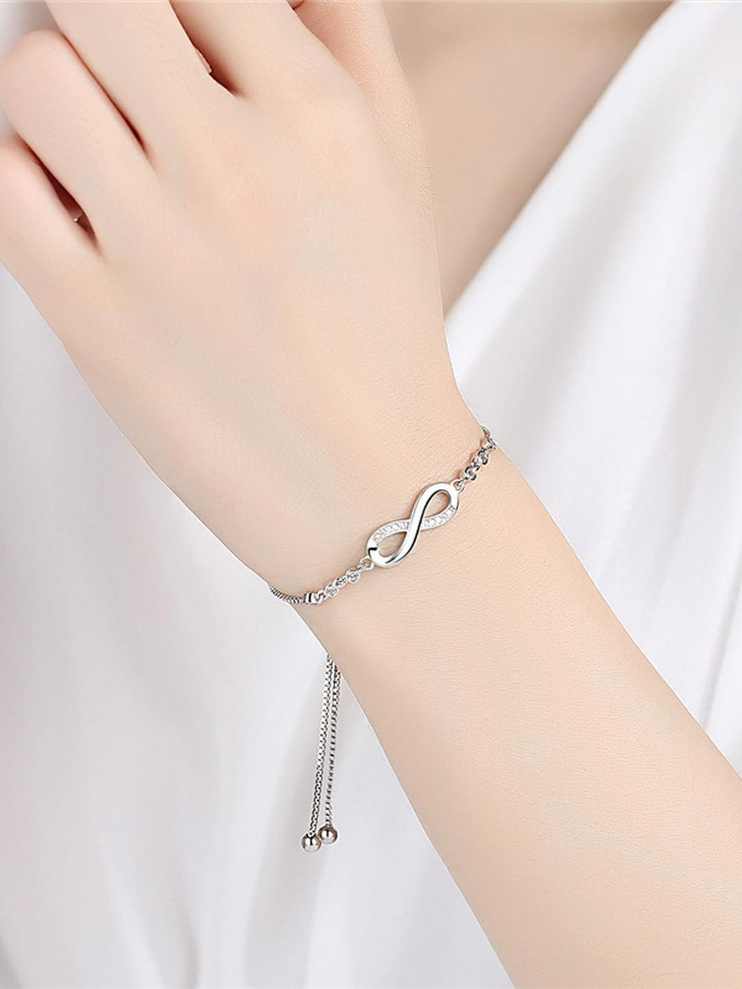TheVineGirl Fashion Silver Plated Infinity Slide Closure Bracelet for Women and Girls