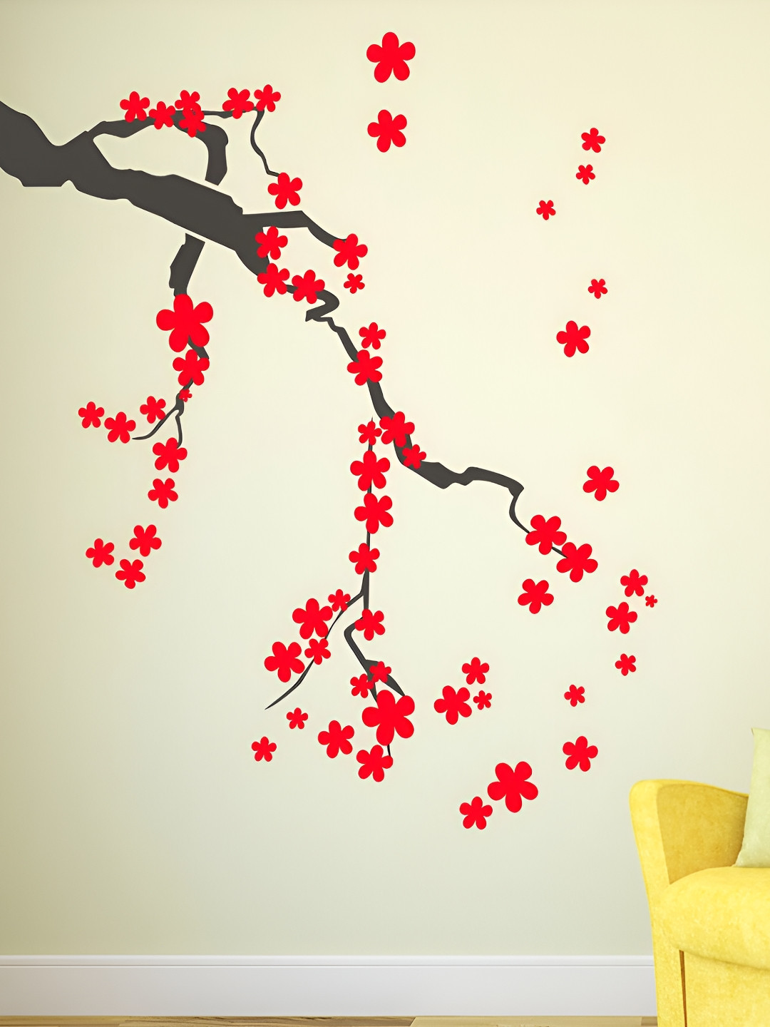 LANSTICK Black & Red Tree Branches Self-Adhesive Wall Sticker