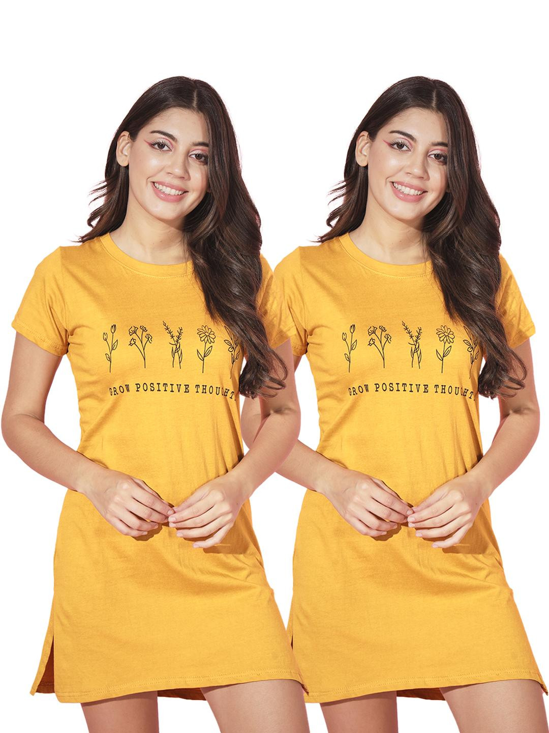 TRENDY WORLD Pack of 2 Women Printed Cotton Long T-shirts