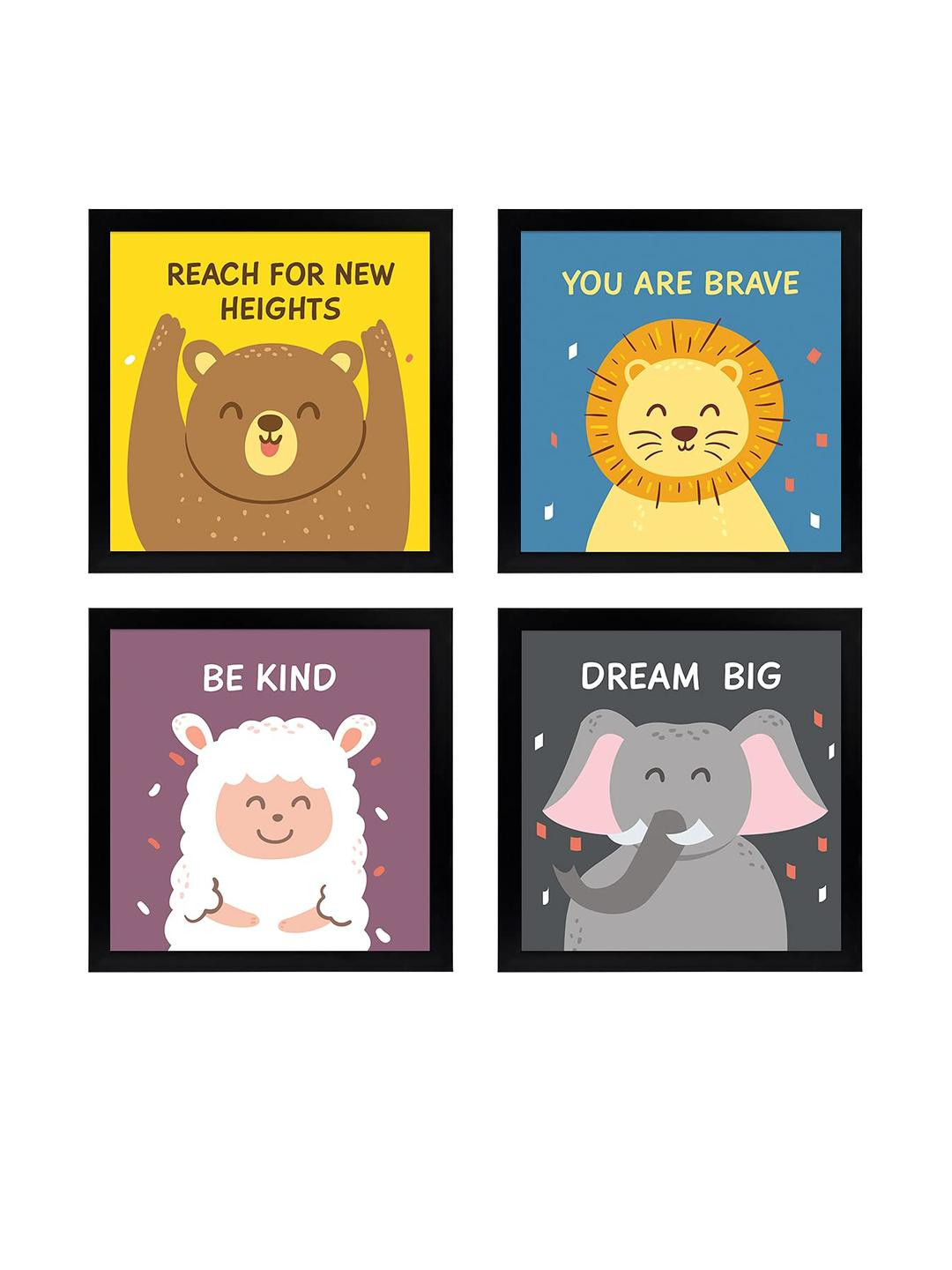 Chaka Chaundh Black & Yellow Set of 4 Piece Wood Wall Art