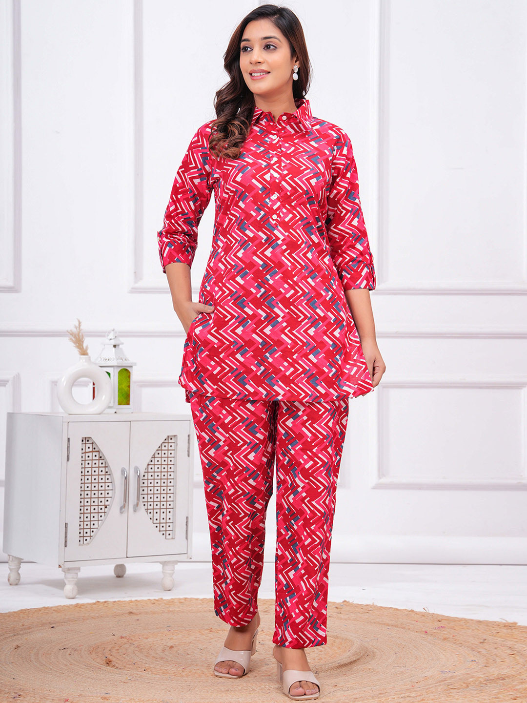 Moda Rapido Women Printed Pure Cotton Top With Palazzo Night suit