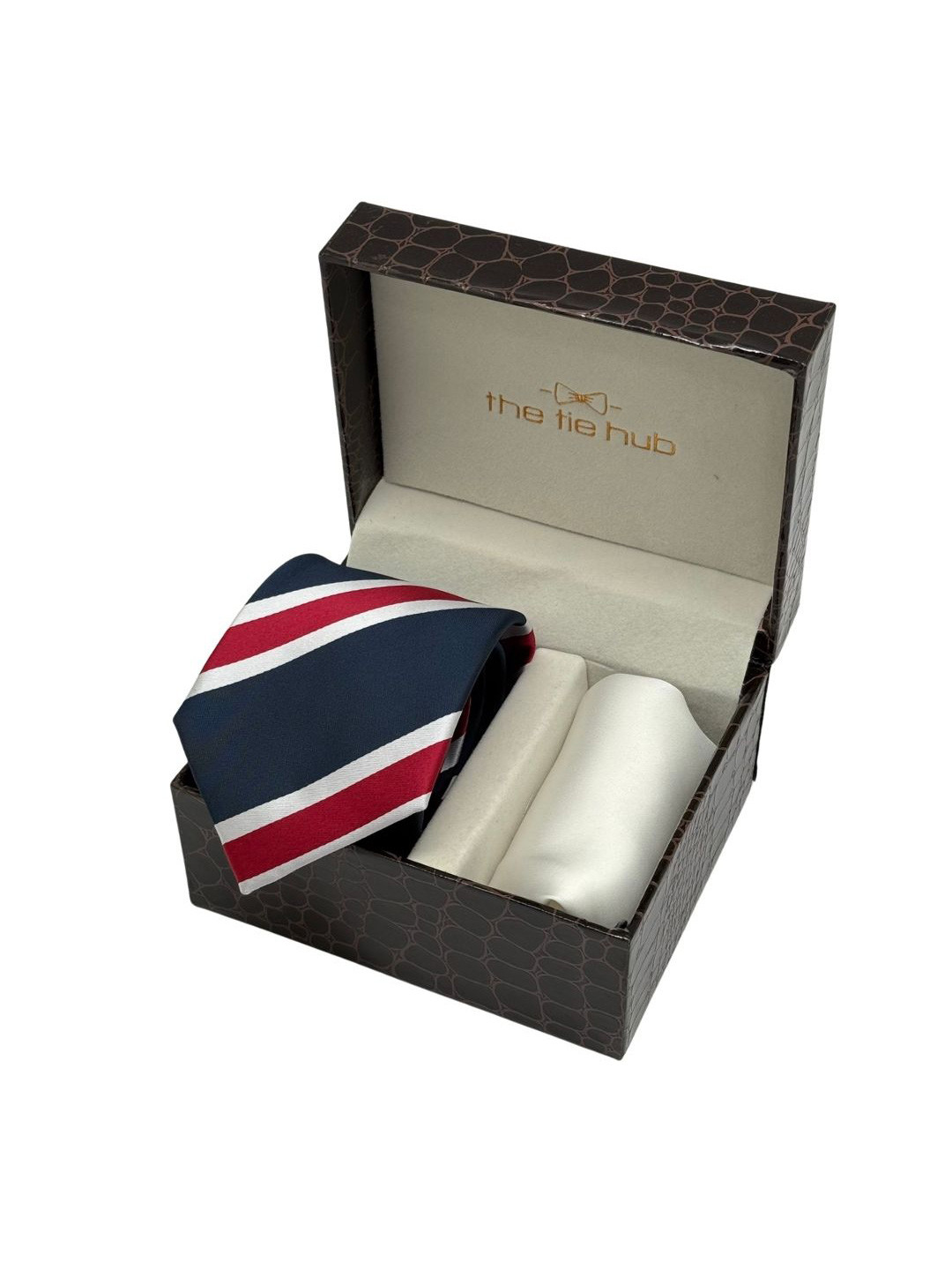 The Tie Hub Men Accessory Gift Set of Stripes Necktie with White Pocket Square
