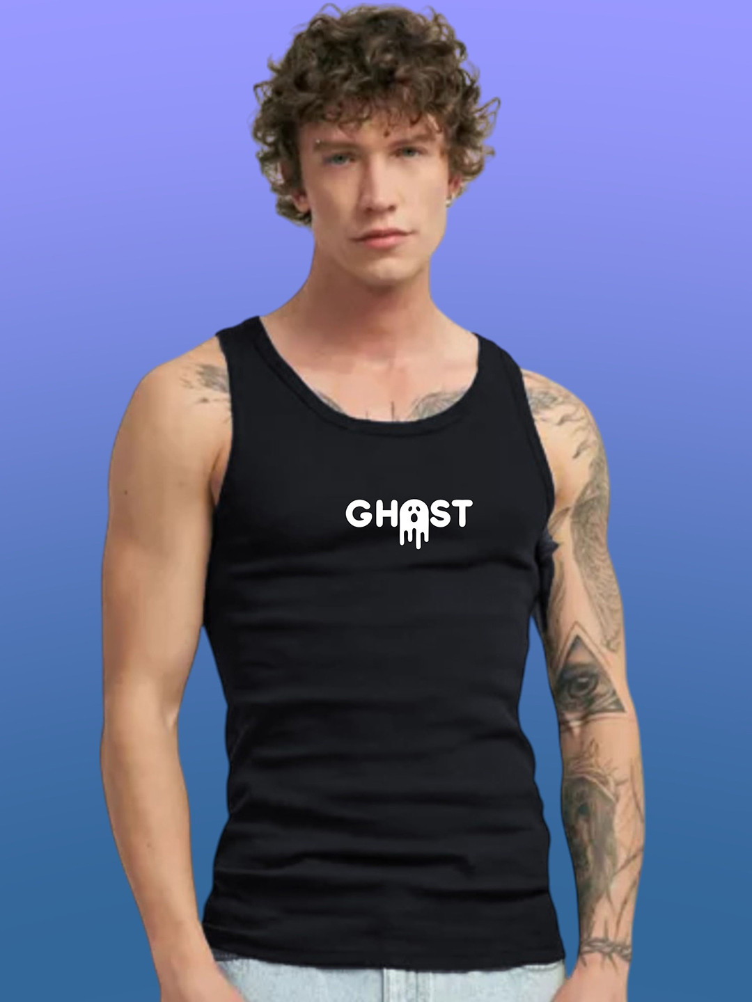 Uniplanet store Printed Scoop Neck Gym Vest UVM-LG-GHOST-BLK-S