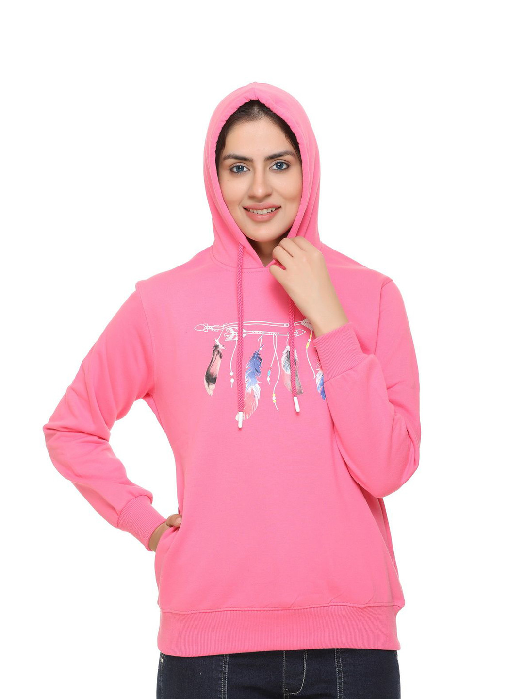 WOOL 4U ARROW Women Graphic Printed Hooded Sweatshirt