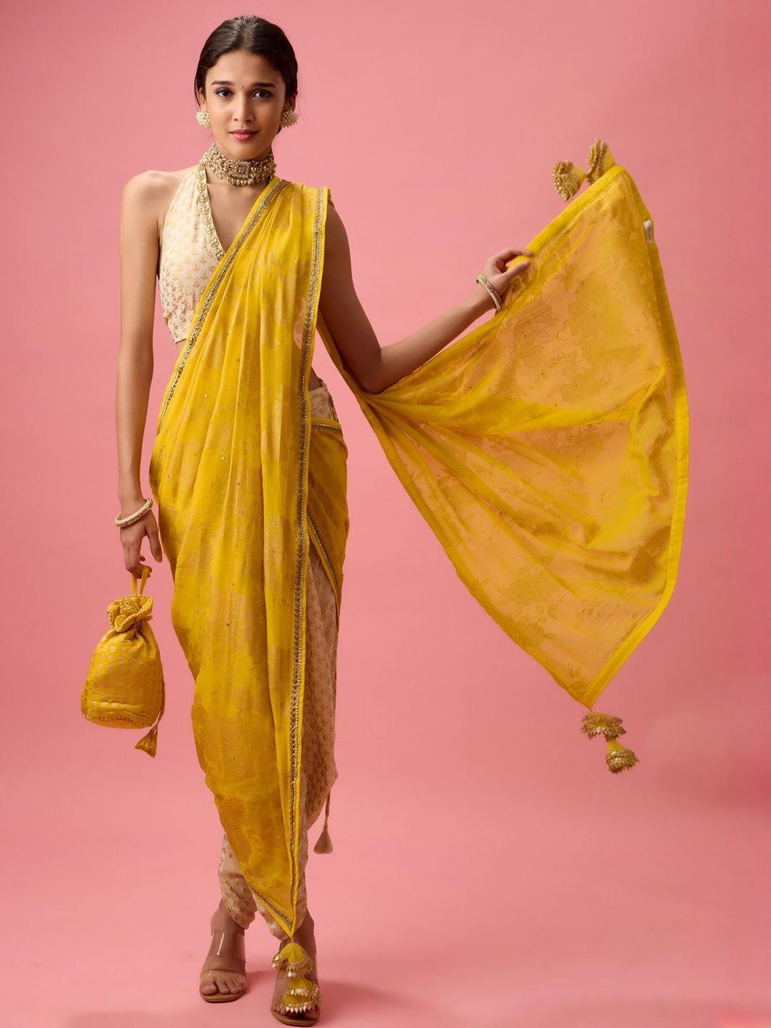 Nikasha Woven Design Pure Crepe Dhoti Saree