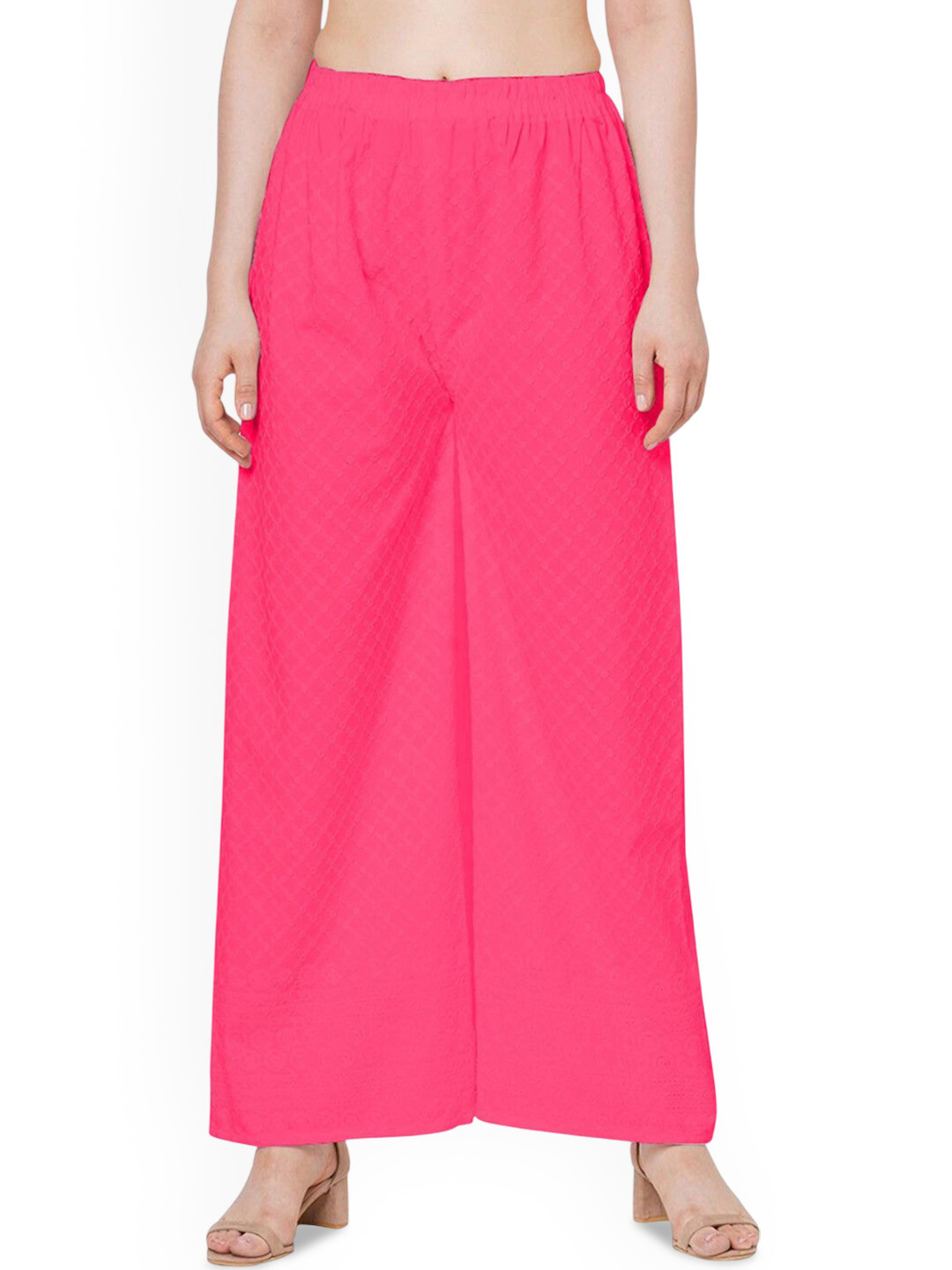 SRISARAS Women Floral Embroidered Wide Leg Slip On Cotton Palazzos