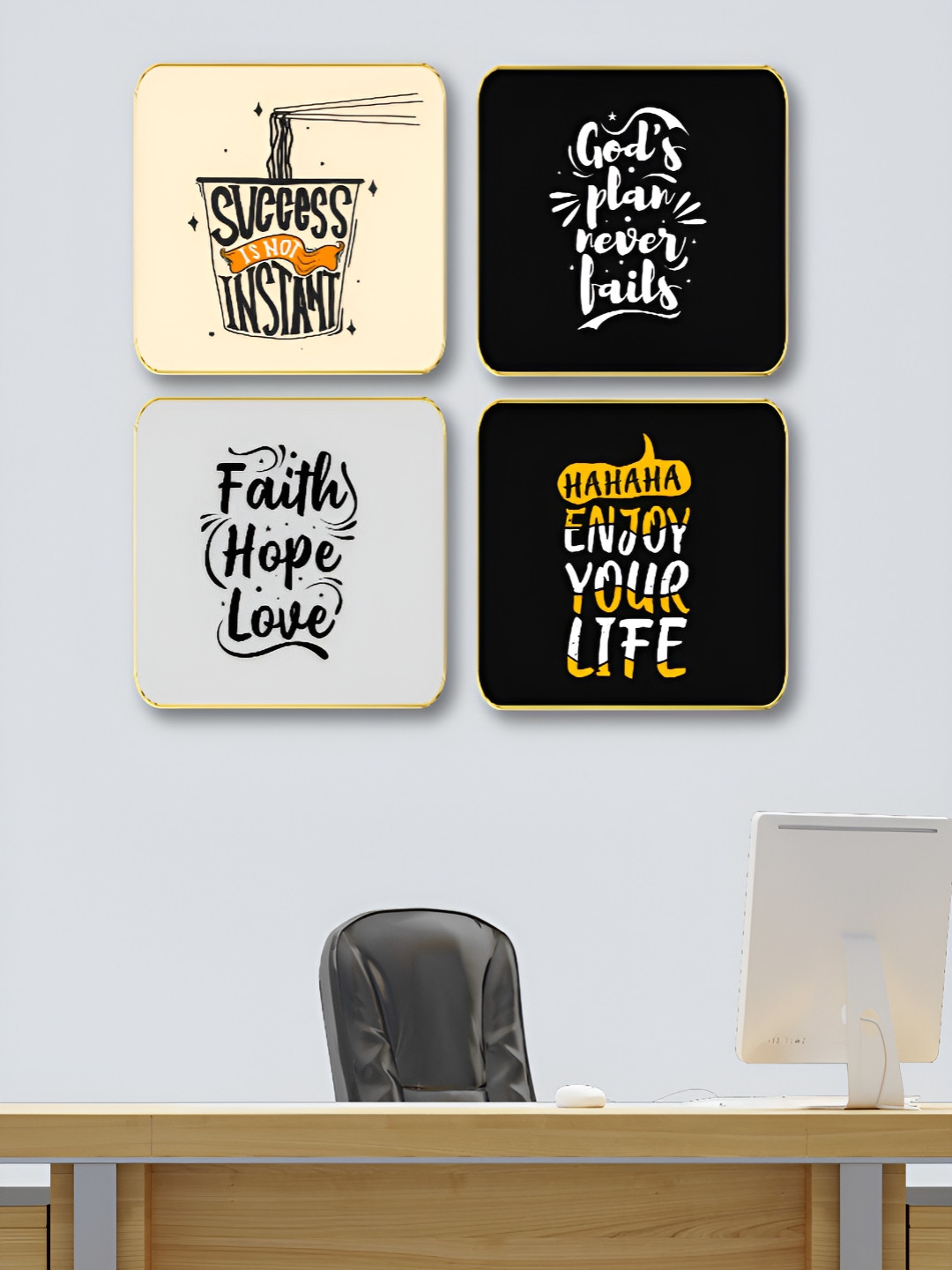 Livin'luxe Unisex Set Of 4 Motivational Quote Wood Wall Paintings