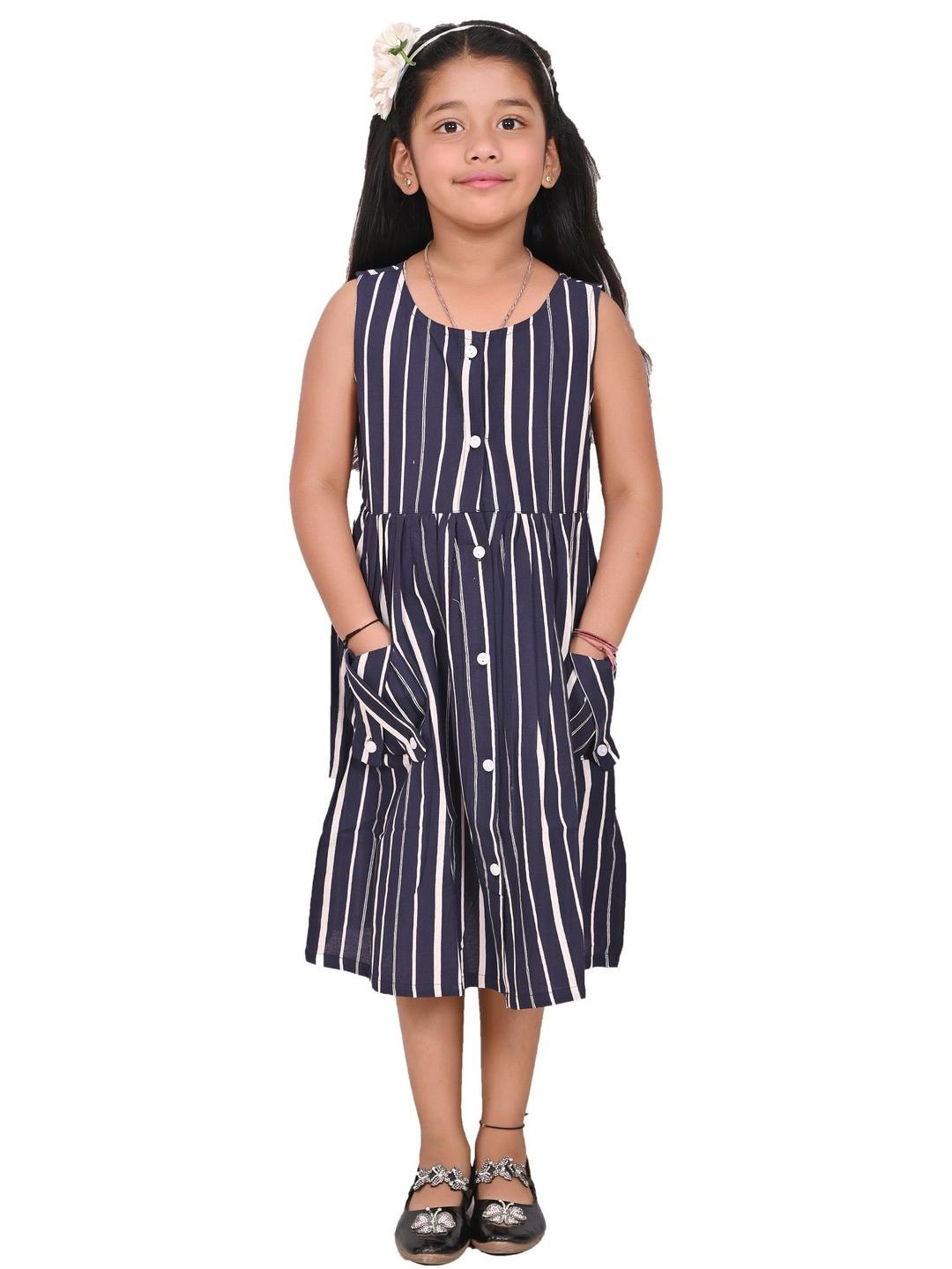 Miss & Chief Girls Striped Boat Neck Fit and Flare Dress