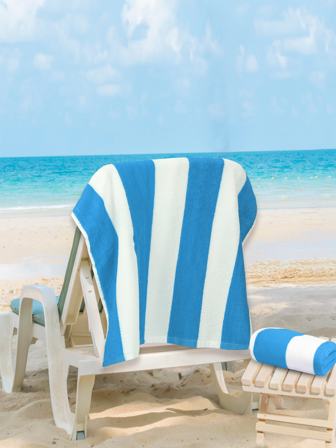 MAXNAP Sleep Support Cabana Blue & White Striped 2 Pieces 200 GSM Towel Set