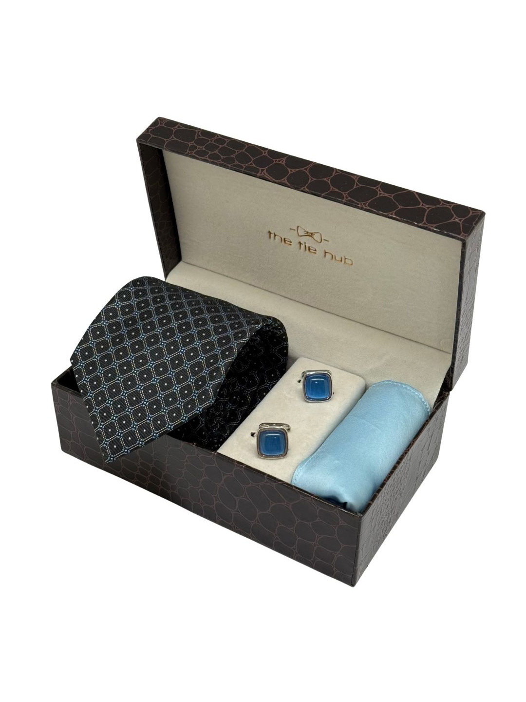 The Tie Hub Men Accessory Gift Set Of Textured Necktie Cufflinks And Pocket Square