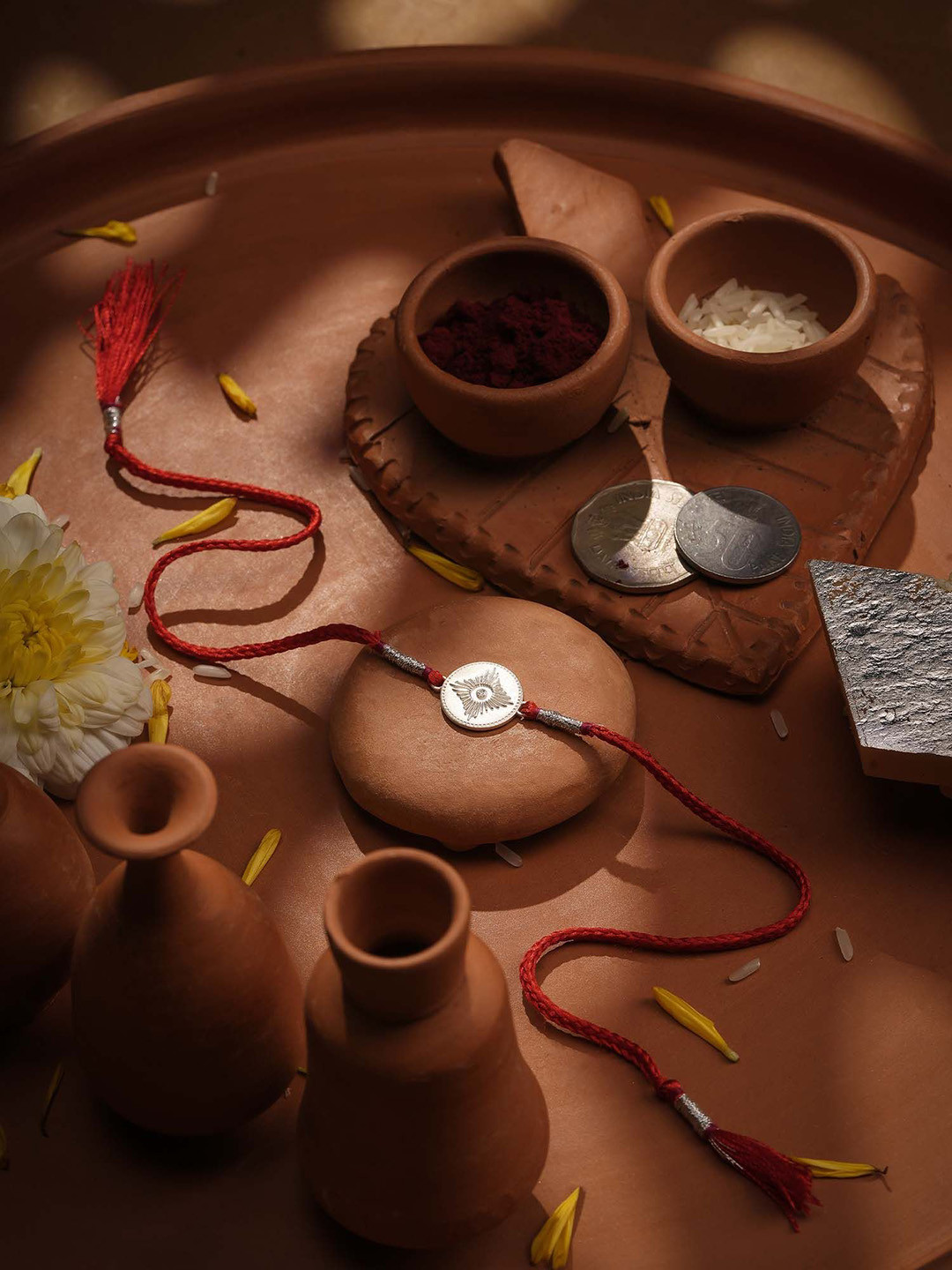 PALMONAS 999 Sterling Silver Sunshine 0.01 Carat LGD Coin Thread Rakhi for Brother