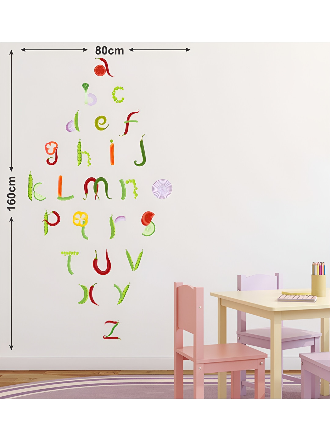 LANSTICK Vegetables With Alphabet Self-Adhesive Wall Sticker