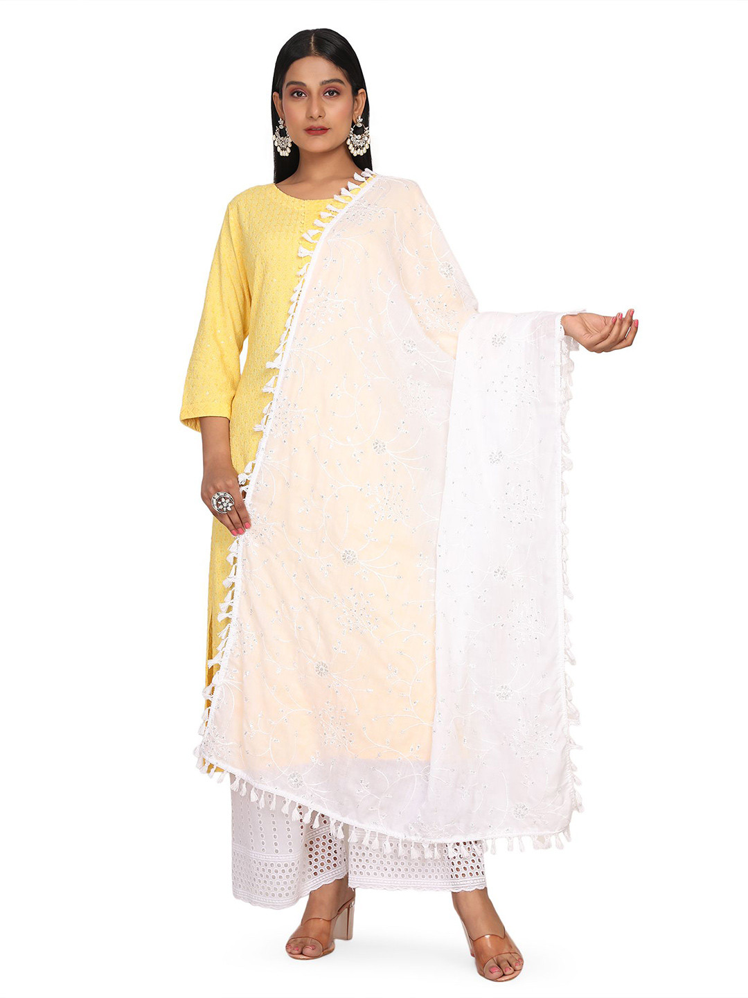 NEEL ART Floral Embroidered Thread Work Dupatta