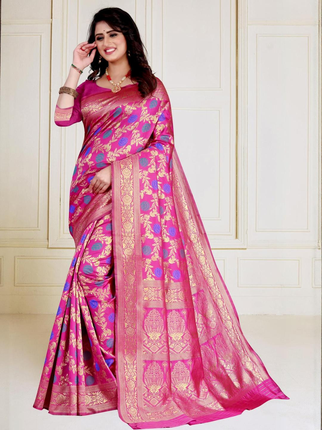 F FASHION Foral Woven Design Zari Banarasi Saree