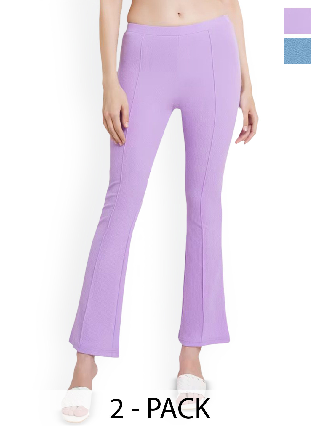 SRISARAS Women Pack of 2 Cotton Mid-Rise Flat-Front Bootcut Trouser