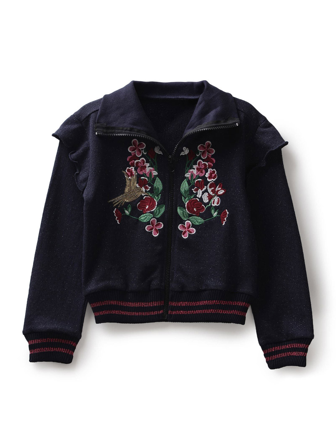 UNDER FOURTEEN ONLY Girls Shirt Collar Embroidered Cotton Sweatshirt