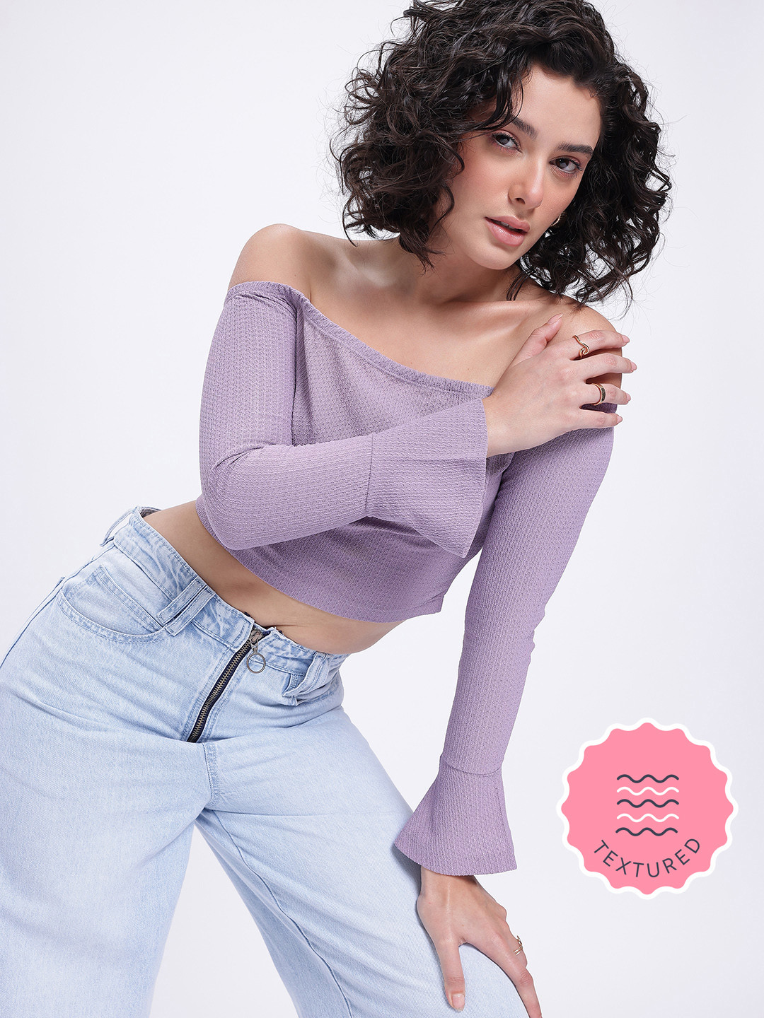 glitchez Self-Striped Bardot Crop Top