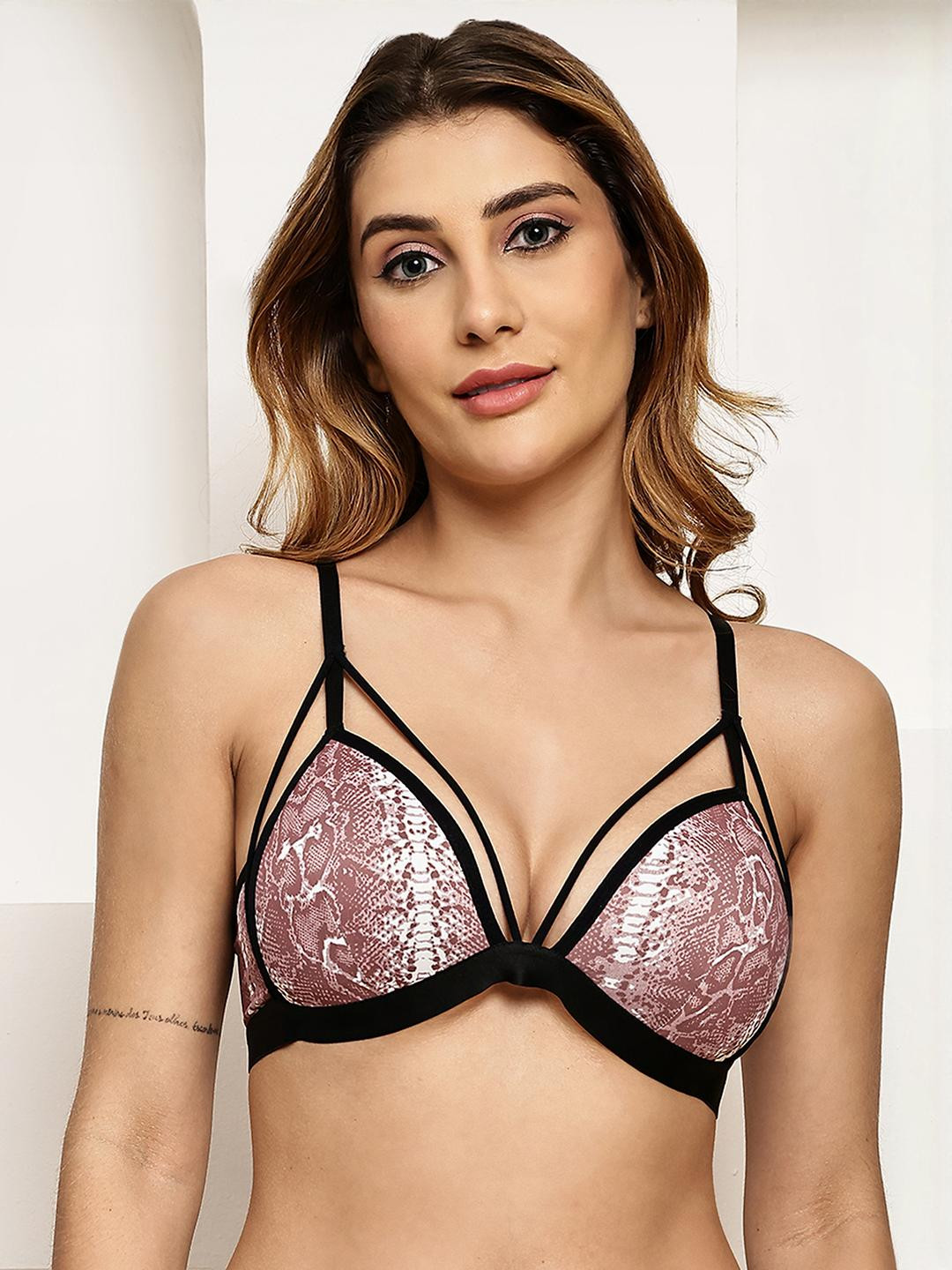 PrettyCat Brown Non-Wired Polyester Plunge Bra