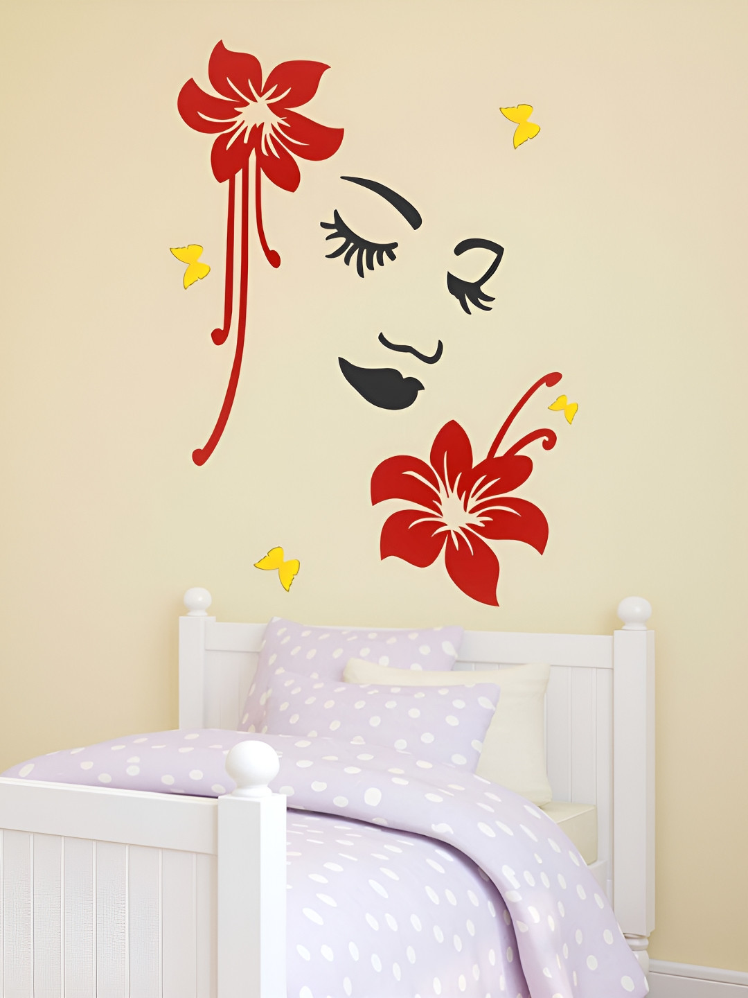 LANSTICK Black & Red Face With Flower Self-Adhesive Wall Sticker