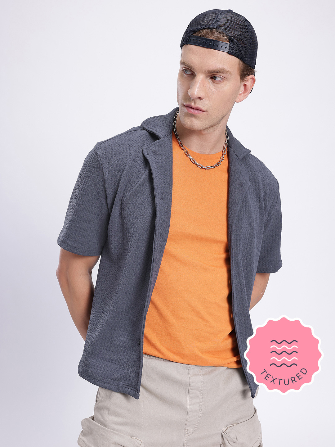 glitchez Preppy Collar Textured Shirt