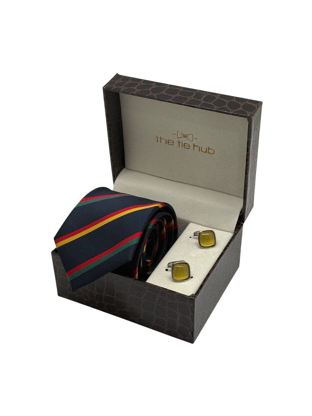 The Tie Hub Men Accessory Gift Set Of Stripes Necktie With Cufflinks