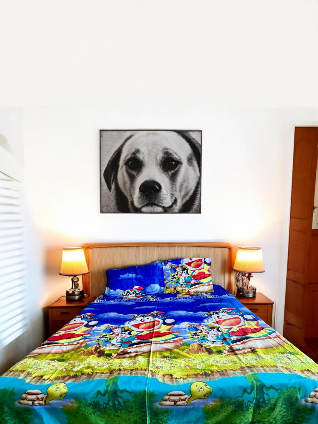 Wee Hours Blue Doraemon Cartoon Characters Printed Queen Bedsheet with 2 Pillow Covers