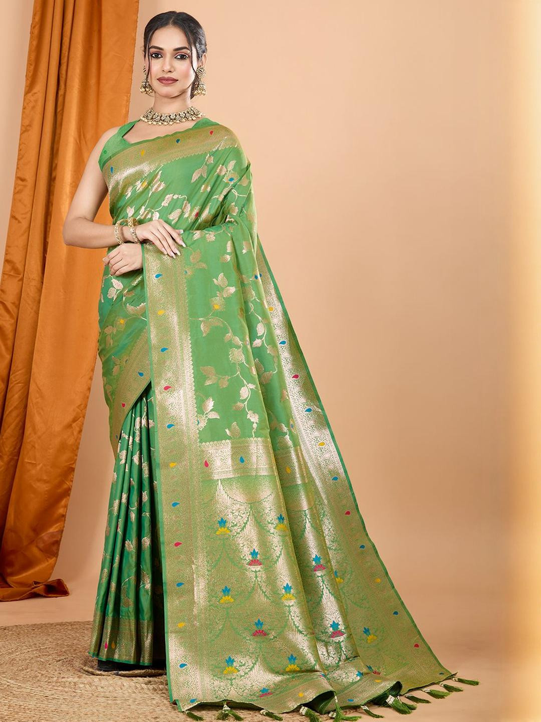 VARNI FABRICS Floral Zari Heavy Work Banarasi Saree