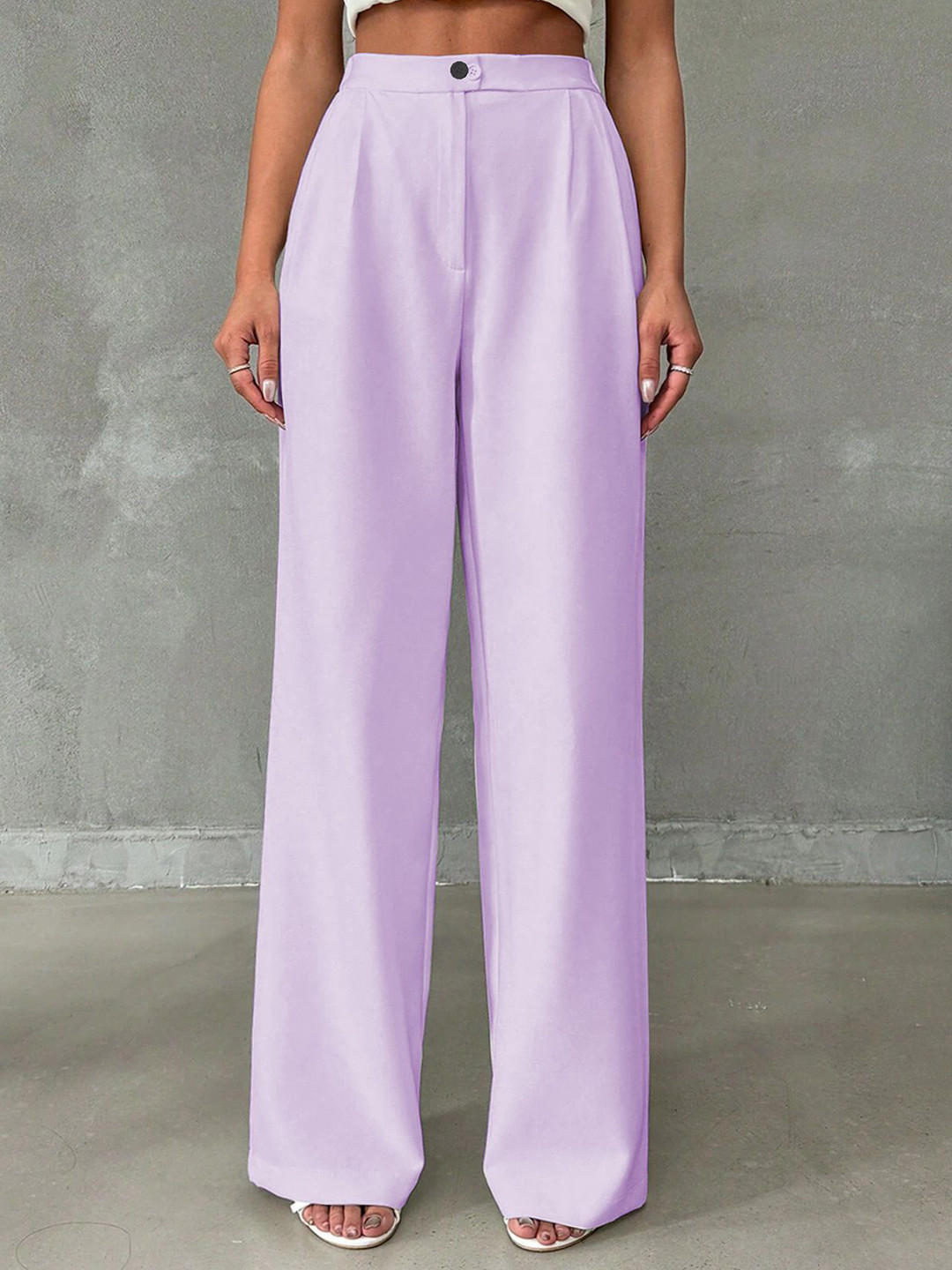 BAESD Women Relaxed Straight Leg Relaxed Fit High-Rise Stretchable Trousers