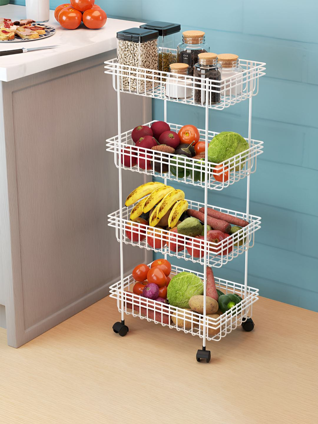 RUBOXA White 4-Layer Steel Multi-Purpose Kitchen Organizer