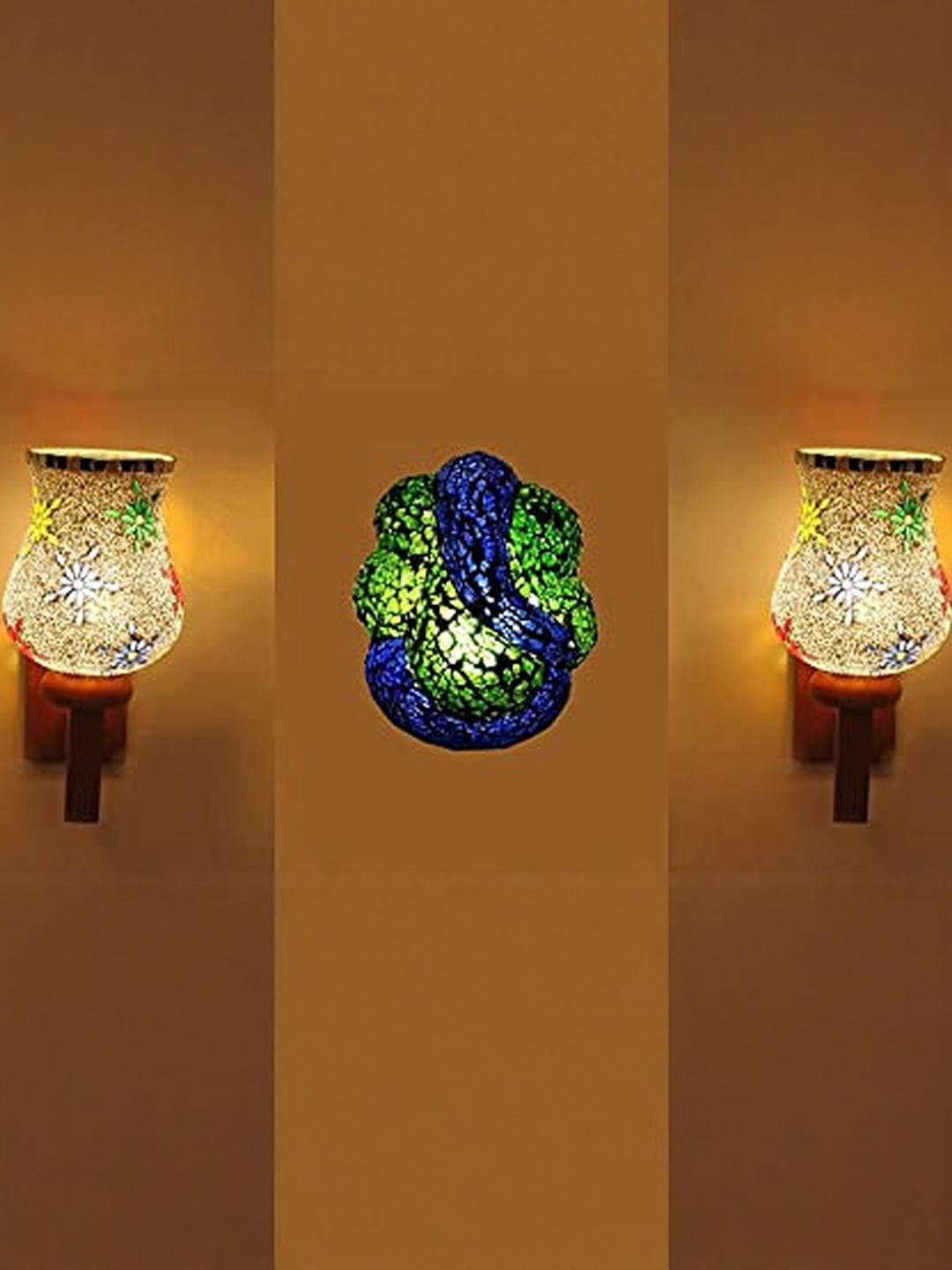 Somil Indore Mosaic Decorative Lamp Combo of Matching Wall Lamp & Blessing God Ganesh Wall Lamp, Multi Compatible with LED, Size: 14.5 X 14.5 X 28 Cm, Pack of 3.