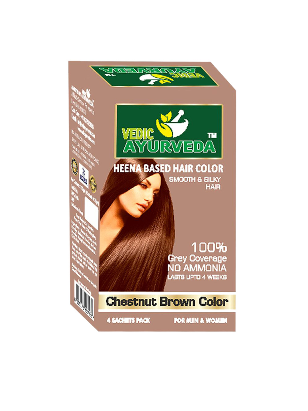 VEDICAYURVEDA Henna Based Ammonia Free Hair Color - 100 g - Chestnut Brown