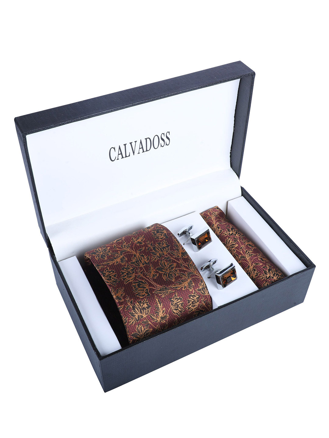 Calvadoss Men Tie & Cufflinks With Pocket Square Gift Set