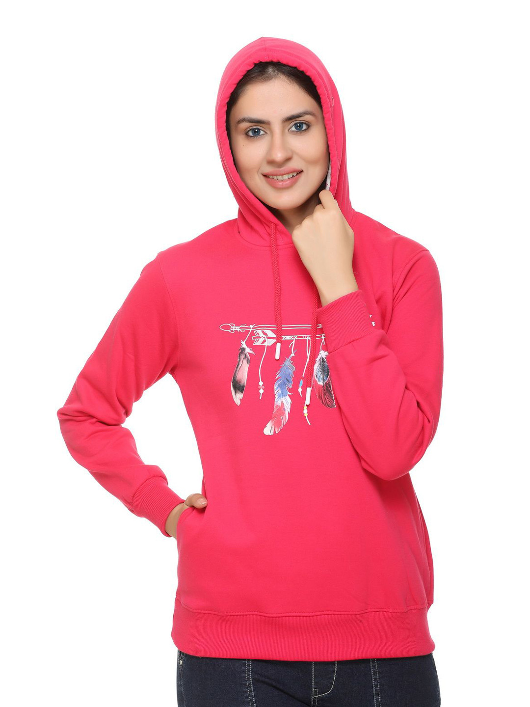WOOL 4U Women Arrow Print Hooded Woolen Pullover Sweatshirt