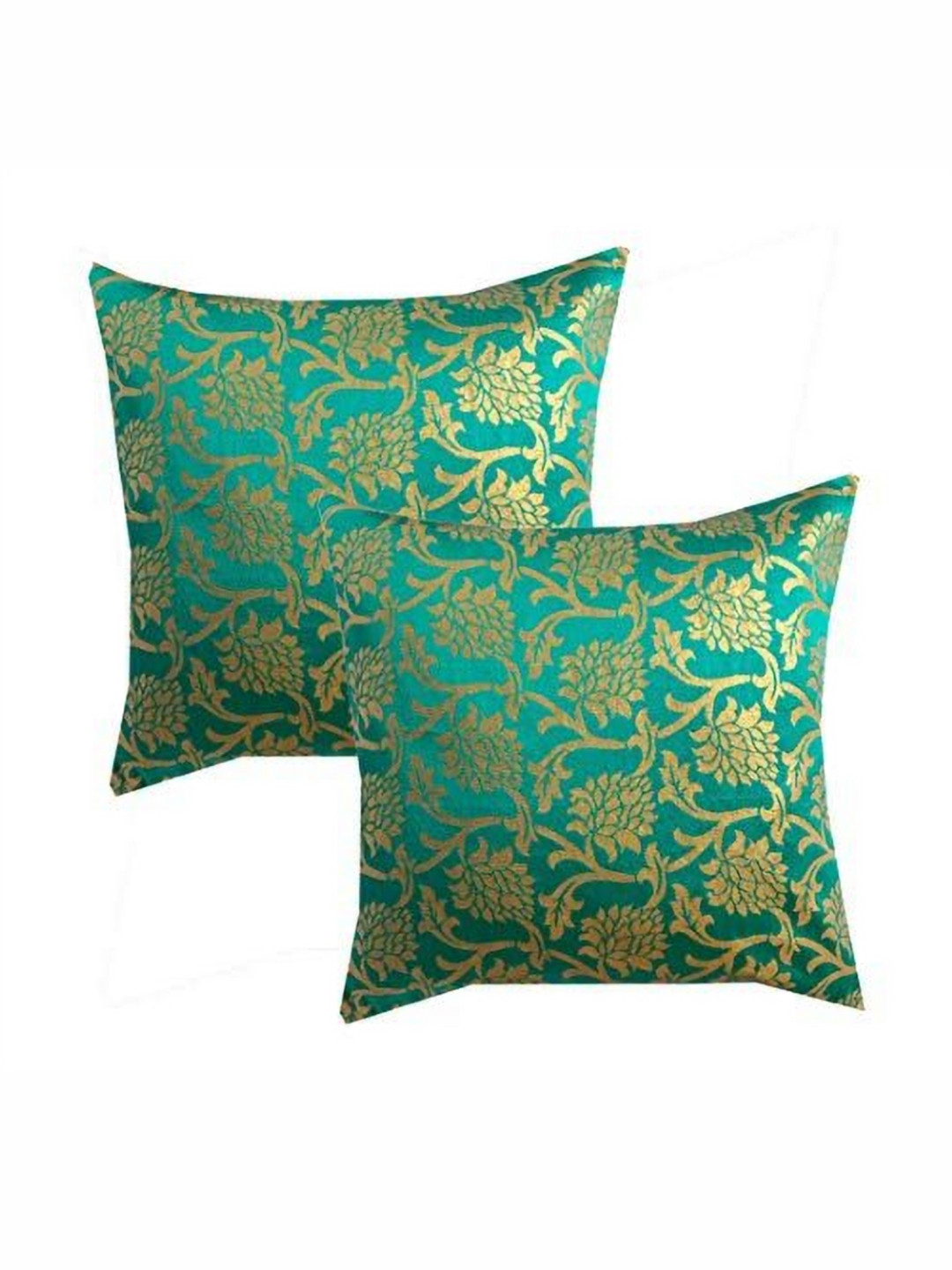 Pink Parrot Blue & Gold-Toned 2 Pieces Ethnic Motifs Printed Square Cushion Covers