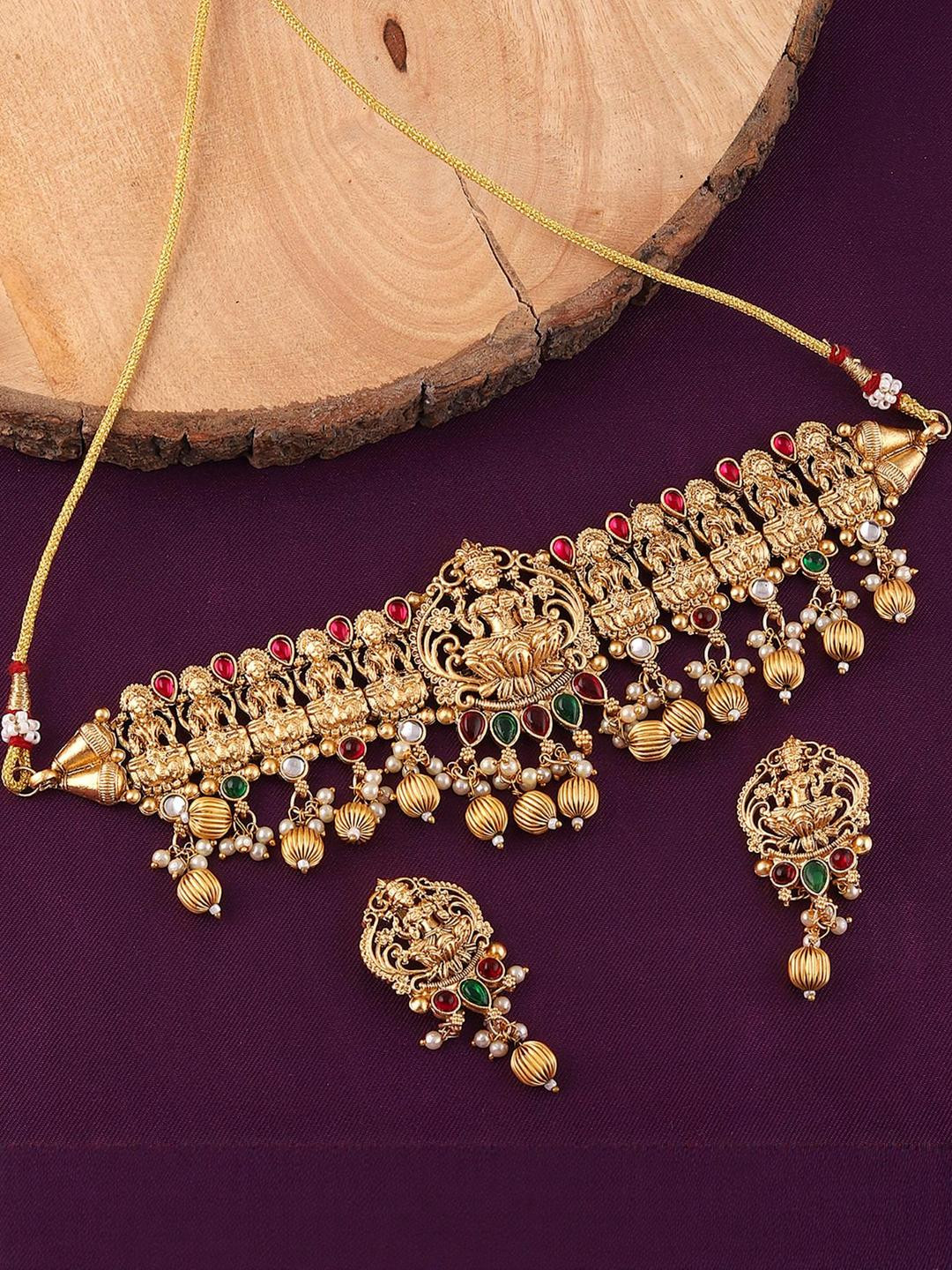 Anouk Gold-Plated Copper Artificial Stones and Beads Jewellery Set