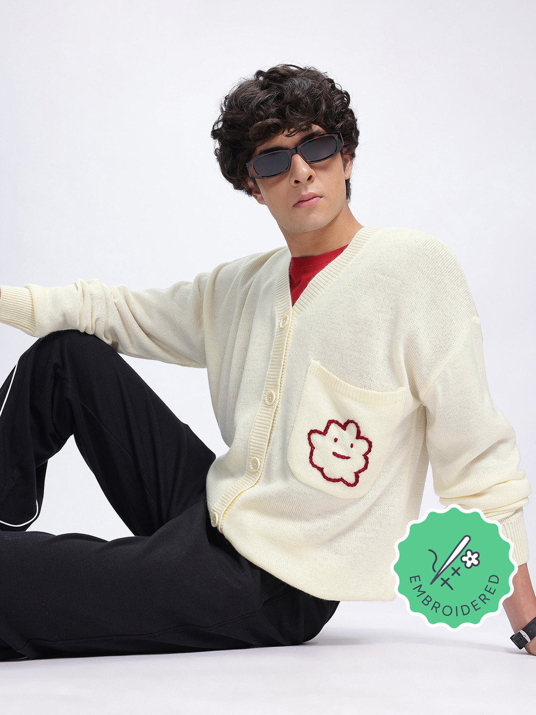 glitchez Embroidered Pocket Cardigan